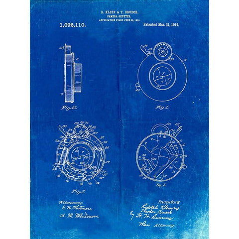 PP720-Faded Blueprint Bausch and Lomb Camera Shutter Patent Poster White Modern Wood Framed Art Print by Borders, Cole