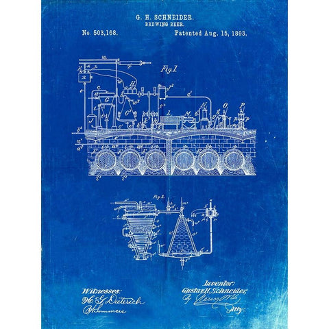 PP728-Faded Blueprint Beer Brewing Science 1893 Patent Poster Gold Ornate Wood Framed Art Print with Double Matting by Borders, Cole