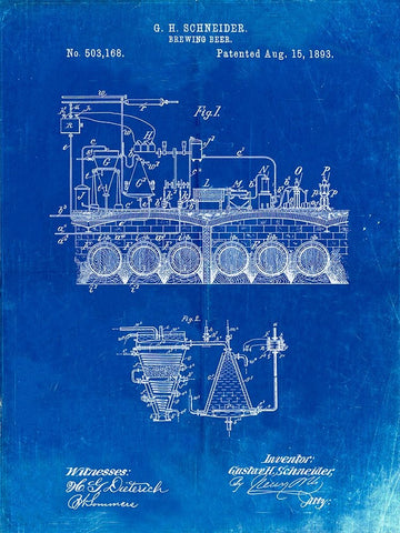 PP728-Faded Blueprint Beer Brewing Science 1893 Patent Poster White Modern Wood Framed Art Print with Double Matting by Borders, Cole