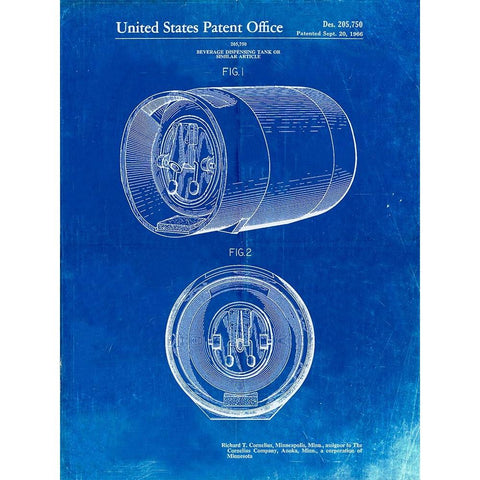 PP730-Faded Blueprint Beer Keg Patent Poster Black Modern Wood Framed Art Print by Borders, Cole