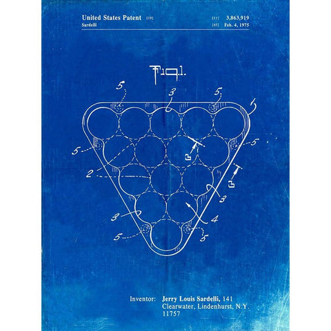 PP737-Faded Blueprint Billiard Ball Rack Patent Poster White Modern Wood Framed Art Print by Borders, Cole