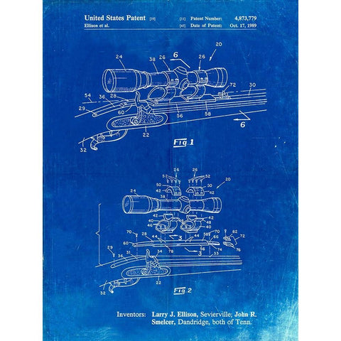 PP740-Faded Blueprint Black Powder Rifle Scope Patent Poster Gold Ornate Wood Framed Art Print with Double Matting by Borders, Cole