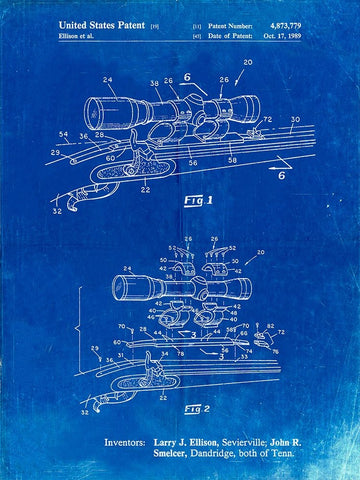 PP740-Faded Blueprint Black Powder Rifle Scope Patent Poster White Modern Wood Framed Art Print with Double Matting by Borders, Cole