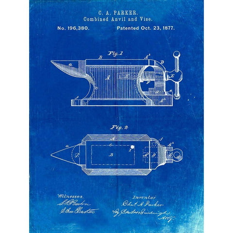 PP741-Faded Blueprint Blacksmith Anvil Patent Poster Black Modern Wood Framed Art Print by Borders, Cole