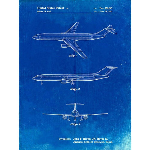 PP748-Faded Blueprint Boeing Concept 777 Aircraft Patent Poster Black Modern Wood Framed Art Print with Double Matting by Borders, Cole