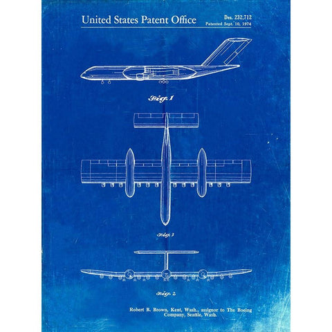 PP749-Faded Blueprint Boeing RC-1 Airplane Concept Patent Poster Black Modern Wood Framed Art Print with Double Matting by Borders, Cole