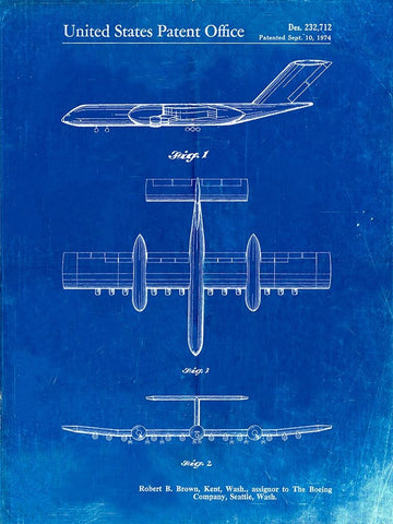 PP749-Faded Blueprint Boeing RC-1 Airplane Concept Patent Poster White Modern Wood Framed Art Print with Double Matting by Borders, Cole