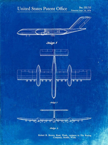 PP749-Faded Blueprint Boeing RC-1 Airplane Concept Patent Poster Black Ornate Wood Framed Art Print with Double Matting by Borders, Cole