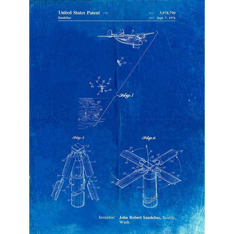 PP750-Faded Blueprint Boeing Sonobuoy Patent Poster Black Modern Wood Framed Art Print with Double Matting by Borders, Cole