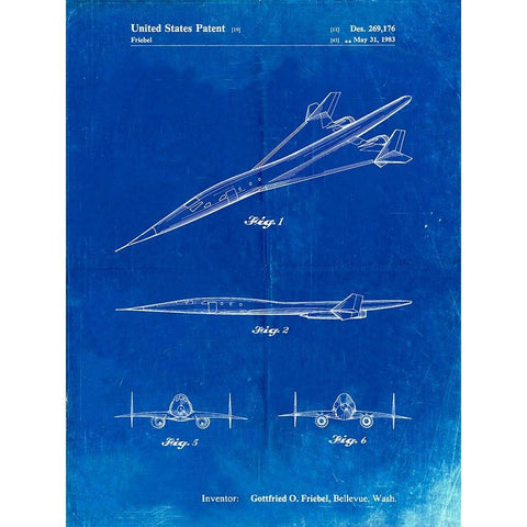 PP751-Faded Blueprint Boeing Supersonic Transport Concept Patent Poster White Modern Wood Framed Art Print by Borders, Cole