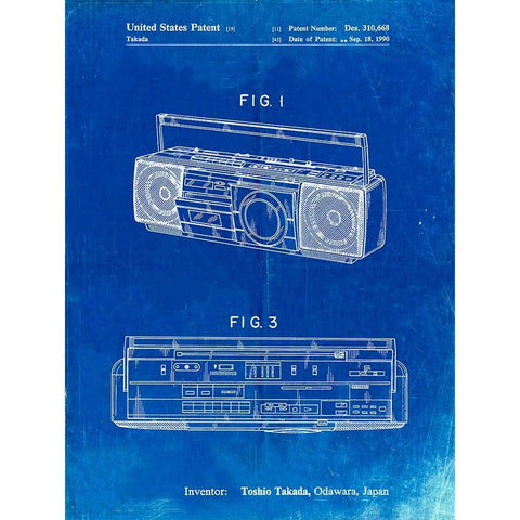 PP752-Faded Blueprint Boom Box Patent Poster Black Modern Wood Framed Art Print with Double Matting by Borders, Cole