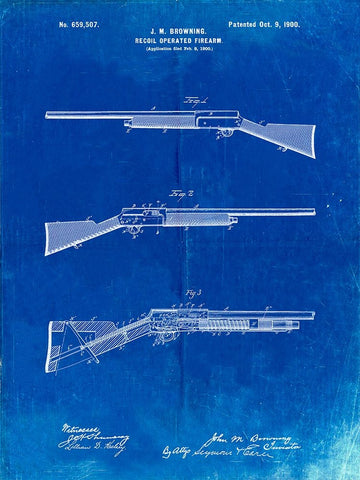 PP754-Faded Blueprint Browning Auto 5 Shotgun 1900 Patent Poster White Modern Wood Framed Art Print with Double Matting by Borders, Cole