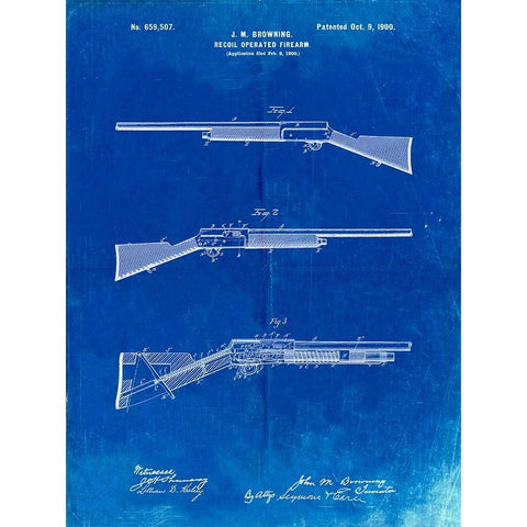 PP754-Faded Blueprint Browning Auto 5 Shotgun 1900 Patent Poster Black Modern Wood Framed Art Print with Double Matting by Borders, Cole