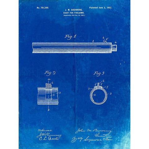 PP756-Faded Blueprint Browning Sight for Firearms Patent Poster Black Modern Wood Framed Art Print with Double Matting by Borders, Cole