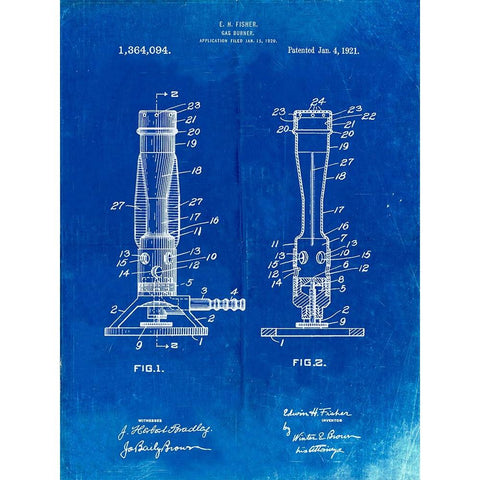 PP758-Faded Blueprint Bunsen Burner 1921 Patent Poster Black Modern Wood Framed Art Print with Double Matting by Borders, Cole