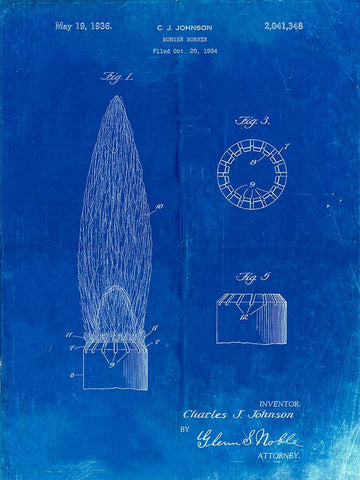 PP759-Faded Blueprint Bunsen Burner Gas Distribution Patent Poster White Modern Wood Framed Art Print with Double Matting by Borders, Cole