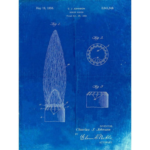 PP759-Faded Blueprint Bunsen Burner Gas Distribution Patent Poster Black Modern Wood Framed Art Print by Borders, Cole