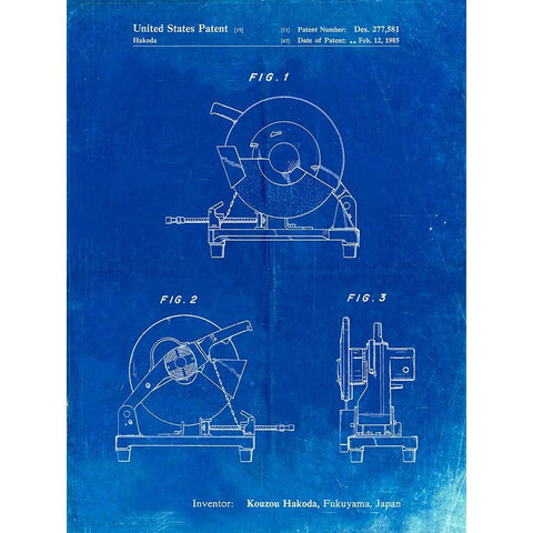 PP762-Faded Blueprint Chop Saw Patent Poster White Modern Wood Framed Art Print by Borders, Cole