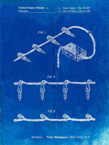 PP763-Faded Blueprint Christmas Lights Poster White Modern Wood Framed Art Print with Double Matting by Borders, Cole