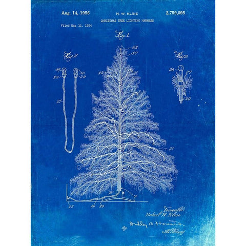 PP765-Faded Blueprint Christmas Tree Poster Gold Ornate Wood Framed Art Print with Double Matting by Borders, Cole