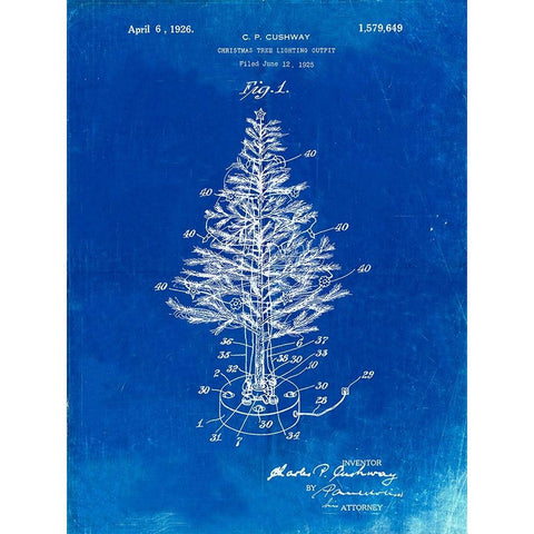 PP766-Faded Blueprint Christmas Tree Poster White Modern Wood Framed Art Print by Borders, Cole