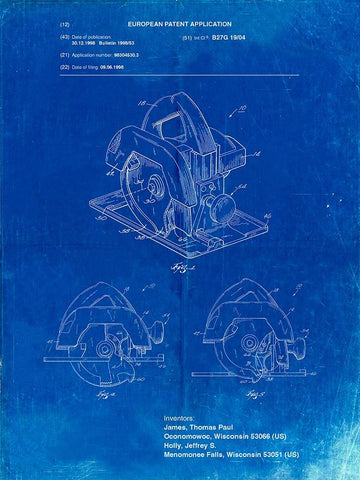 PP767-Faded Blueprint Circular Saw Patent Poster Black Ornate Wood Framed Art Print with Double Matting by Borders, Cole