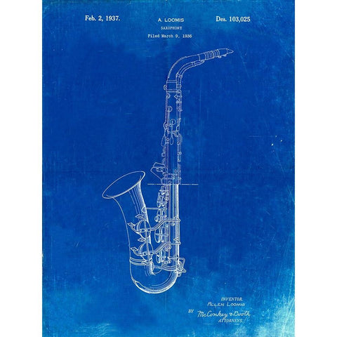 PP773-Faded Blueprint Conn A Melody Saxophone Patent Poster Black Modern Wood Framed Art Print with Double Matting by Borders, Cole