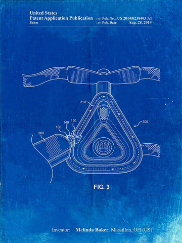 PP775-Faded Blueprint CPAP Mask Patent Poster Black Ornate Wood Framed Art Print with Double Matting by Borders, Cole