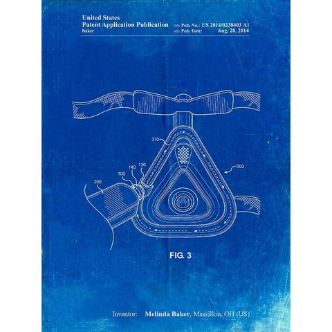 PP775-Faded Blueprint CPAP Mask Patent Poster Black Modern Wood Framed Art Print by Borders, Cole