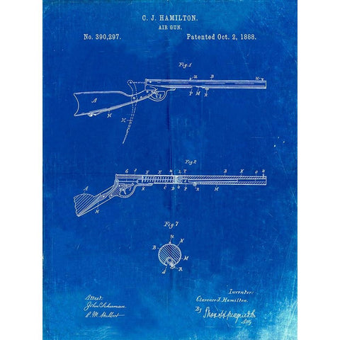 PP777-Faded Blueprint Daisy Air Rifle Patent Art White Modern Wood Framed Art Print by Borders, Cole