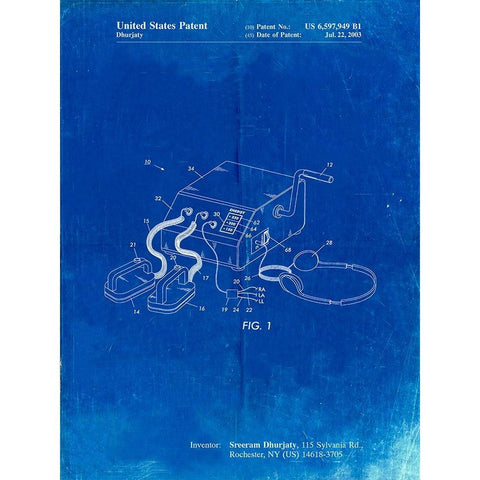 PP778-Faded Blueprint Defibrillator Patent Poster Black Modern Wood Framed Art Print with Double Matting by Borders, Cole