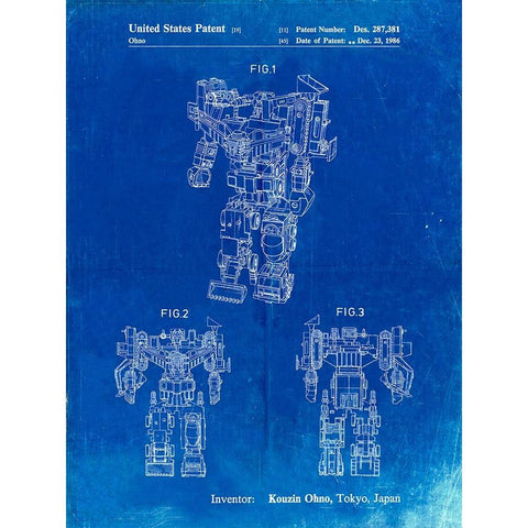 PP780-Faded Blueprint Devastator Transformer Patent Poster Black Modern Wood Framed Art Print with Double Matting by Borders, Cole
