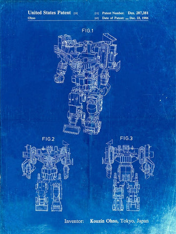 PP780-Faded Blueprint Devastator Transformer Patent Poster Black Ornate Wood Framed Art Print with Double Matting by Borders, Cole