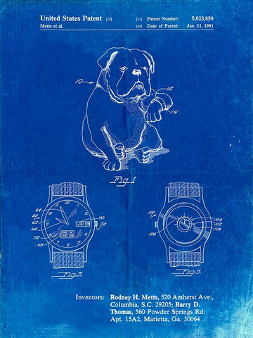 PP784-Faded Blueprint Dog Watch Clock Patent Poster White Modern Wood Framed Art Print with Double Matting by Borders, Cole