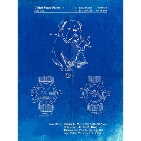 PP784-Faded Blueprint Dog Watch Clock Patent Poster Black Modern Wood Framed Art Print by Borders, Cole