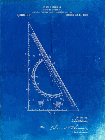 PP786-Faded Blueprint Drafting Triangle 1922 Patent Poster Black Ornate Wood Framed Art Print with Double Matting by Borders, Cole