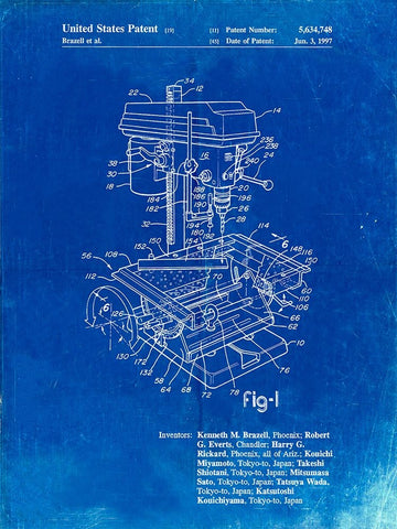 PP788-Faded Blueprint Drill Press Patent Poster Black Ornate Wood Framed Art Print with Double Matting by Borders, Cole