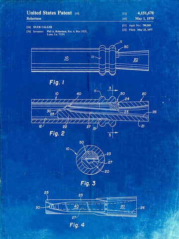 PP789-Faded Blueprint Duck Call Patent Poster White Modern Wood Framed Art Print with Double Matting by Borders, Cole