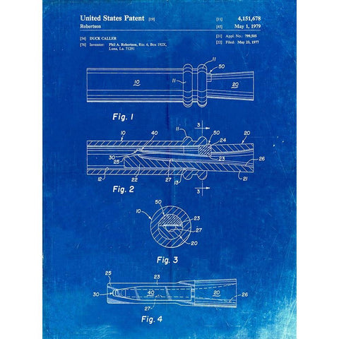 PP789-Faded Blueprint Duck Call Patent Poster Gold Ornate Wood Framed Art Print with Double Matting by Borders, Cole