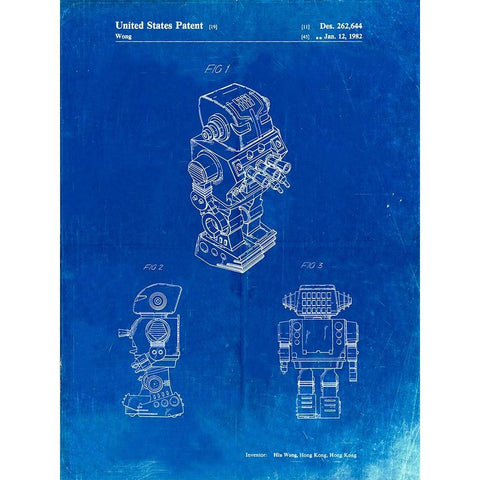 PP790-Faded Blueprint Dynamic Fighter Toy Robot 1982 Patent Poster White Modern Wood Framed Art Print by Borders, Cole