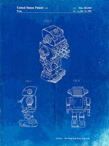 PP790-Faded Blueprint Dynamic Fighter Toy Robot 1982 Patent Poster White Modern Wood Framed Art Print with Double Matting by Borders, Cole