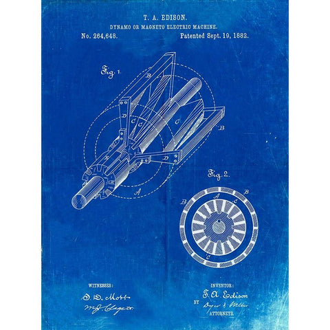 PP793-Faded Blueprint Edison Dynamo Electrical Generator Patent Print Black Modern Wood Framed Art Print by Borders, Cole