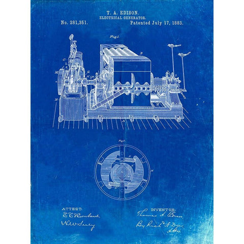 PP794-Faded Blueprint Edison Electrical Generator Patent Art Black Modern Wood Framed Art Print by Borders, Cole