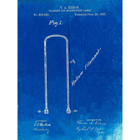 PP795-Faded Blueprint Edison Filament Art White Modern Wood Framed Art Print by Borders, Cole