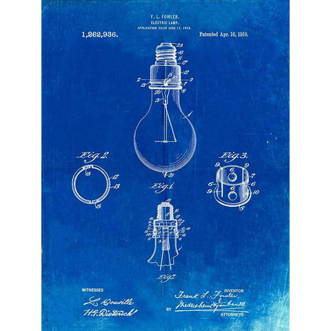 PP800-Faded Blueprint Electric Lamp Patent Poster Black Modern Wood Framed Art Print by Borders, Cole