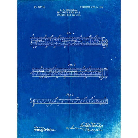 PP801-Faded Blueprint Engineers Slide Rule Patent Poster Black Modern Wood Framed Art Print with Double Matting by Borders, Cole