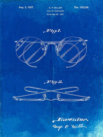 PP803-Faded Blueprint Eyeglasses Spectacles Patent Art White Modern Wood Framed Art Print with Double Matting by Borders, Cole