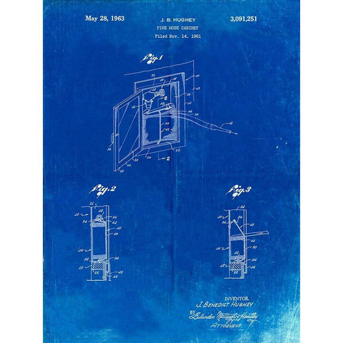 PP809-Faded Blueprint Fire Hose Cabinet 1961 Patent Poster Gold Ornate Wood Framed Art Print with Double Matting by Borders, Cole