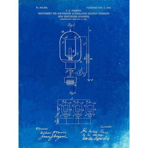 PP817-Faded Blueprint Fleming Valve Patent Poster Black Modern Wood Framed Art Print with Double Matting by Borders, Cole