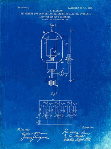 PP817-Faded Blueprint Fleming Valve Patent Poster White Modern Wood Framed Art Print with Double Matting by Borders, Cole